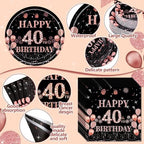 Pickmesh 400 Pcs 40th Birthday Party Supplies, Black Pink Tableware Set - Image 2