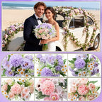Tigeen 6 Bundles Artificial Flowers Bouquet for Wedding, Pink Purple - Image 3