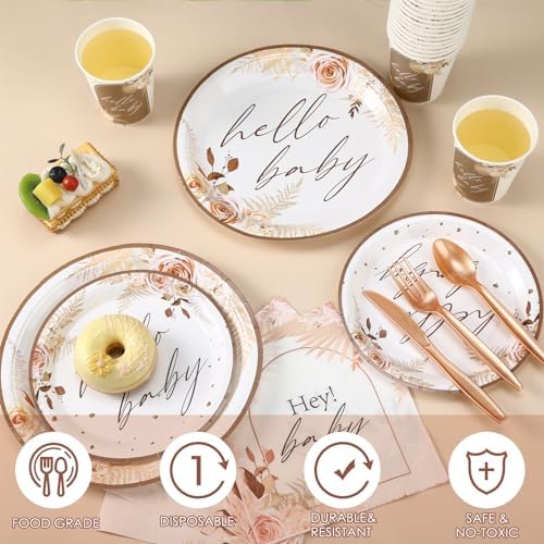 Dandat 350 Pcs Baby Shower Set, Boho Pampas Grass, Brown - Image 3