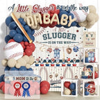 Hombae Baseball Baby Shower Decorations, A Little Slugger Party Supplies with Welcome Baby Banner Banners, Cake Cupcake Toppers, Tablecloth, Backdrop, Poster, Badges, Sash by Hombae