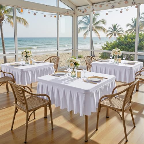 2 Pack White Spandex Tablecloths for 48x48 Inch Square Tables, Stretch Fitted Table Clothes with Pleated Ruffle Skirt for 48” Table, Wrinkle Free and Elastic, for Party Kitchen Home Dining Outdoor - Image 4