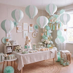 Meooeck 6 Pcs Hanging Hot Air Balloon Decorations Paper Lanterns 12 Inch Reusable Hot Air Balloon Decor Paper Lanterns Set for DIY Craft Wedding Birthday Christmas Home Living Room (Sage Green White) - Image 4