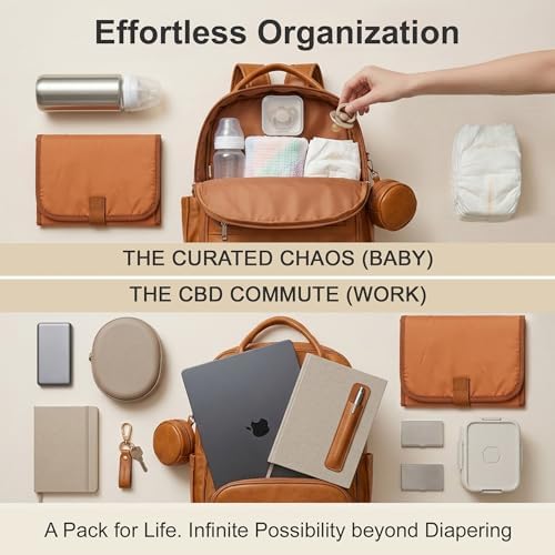 ROSEGIN Premium Vegan Leather Diaper Bag Backpack with Waterproof Changing Pad, Reinforced Zippers & Odor-Free, 20 Pockets Pro Organizer, Fits 15.6" Laptop, Stroller Straps, Baby Bag for Mom, Brown - Image 6