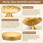Audab Gold Dessert Table Display Set, Including Cake Stand, Cupcake Stand, Serving trays, Platters, Cake Cutting Set and Serving Tongs for Vintage Wedding Decor, Party Food Decorations - Image 4