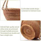 Wicker Picnic Basket with Double Folding Handles: Handmade Woven Picnic Basket, Garden Basket Harvest Basket, Natural Small Wicker Basket with Handle for Storage, Camping, Home Decor (Round Basket) - Image 3