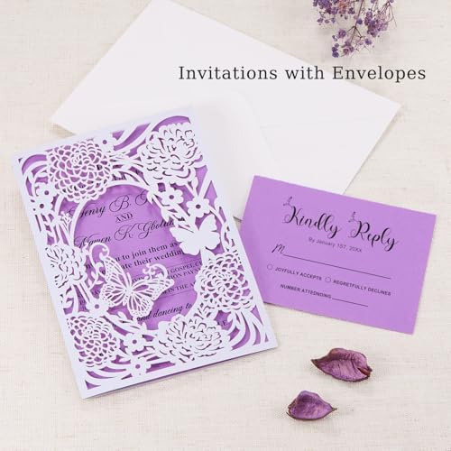 50pcs Wedding Invitations Laser Cut Butterfly Blank Purple Invitation Cards - Image 6