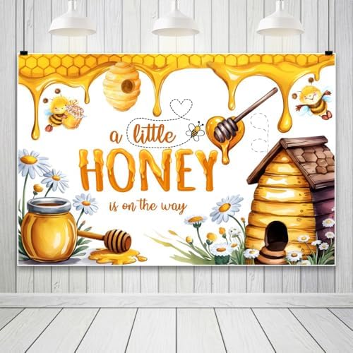 Leowefowa Bee Baby Backdrops for Photography 15x8ft A Little Honey is on The Way Baby Shower Party Decorations Banner for Kids Honeycomb Bumble Bee Baby Shower Photography Background Vinyl - Image 3