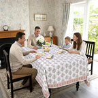 Ridhi Mughal Buta Peach Hand Block Print Cotton Rectangle Tablecloth 108" x 60" inches Reusable Table Cover Decorative Everyday Use for Dining Room, Farmhouse, Home Gift for Spring, Mother's Day - Image 3