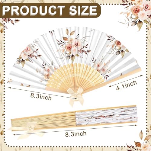 Roowest 36 Pcs Boho Floral Folding Hand Fan Bulk Bohemian Flowers Pattern Fans for Wedding Guests Bulk Collapsible Pampas Grass Paper Handheld Fans for Wedding Bridal Baby Shower Party Favors - Image 3