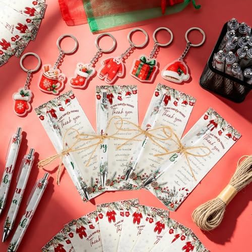 145 Pcs Christmas Santa Baby Shower Favors for Guests, Retractable Ballpoint Pens, Keychains, Thank You Cards, Gift Bags & Twine, Gender Reveal Party Souvenirs, Holiday Baby Shower Prizes Bulk - Image 4