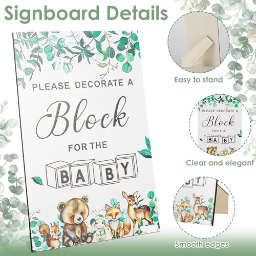 104Pcs Baby Shower Block Game Set, Funny Baby Shower Game Sign Kit with 12 Marker 48 Wood Cube 42 Stencils Wood Sign for Party - Image 7