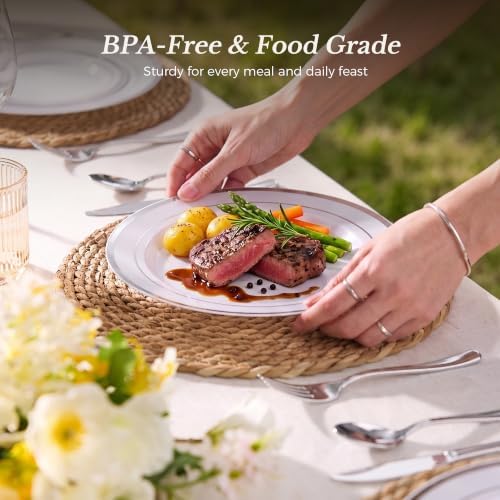 Goodluck 125 PCS Silver Rim Plastic Plates and Cutlery Set for 25 Guests - Image 5