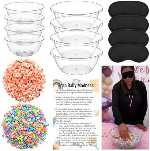 4 Set Funny Baby Shower Games, Bowls Blindfolds Babies Beads by Unknown