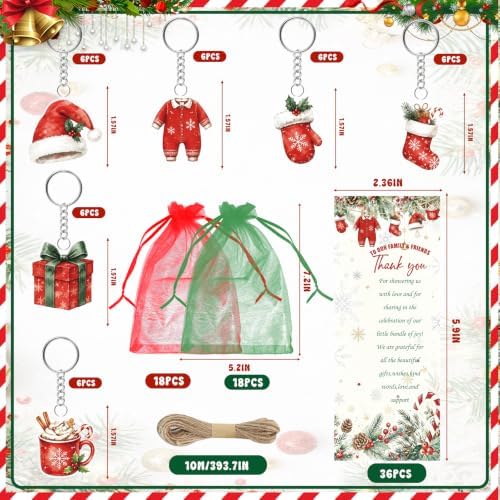 145 Pcs Christmas Santa Baby Shower Favors for Guests, Retractable Ballpoint Pens, Keychains, Thank You Cards, Gift Bags & Twine, Gender Reveal Party Souvenirs, Holiday Baby Shower Prizes Bulk - Image 3