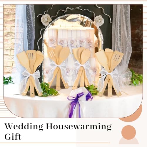 Reallnaive 72 Pcs Bamboo Spatula Wooden Kitchen Utensil Bulk 12''wood Spoon Spatula for Cooking with Ribbon Bridal Baby Shower Game Prize Wedding Party Favors Housewarming Gift (Various Style) - Image 4