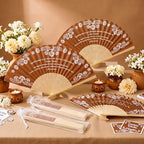 Barydat 24 Sets Cielito Lindo Baby Shower Favors De Barro Paper Hand Fans with Organza Bags Mexican Folding Fans Handheld Home Decor DIY Supplies for Guest Talavera Bridal Baby Shower (Terracotta) - Image 2