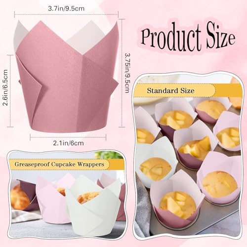 Havawish 500 Pcs Gradient Pink Jumbo Tulip Cupcake Liners, Party Cupcake Baking Liners Greaseproof Wrappers Muffin Liner Holders for Wedding Birthday Baby Shower Holiday Party Baking Cups - Image 2