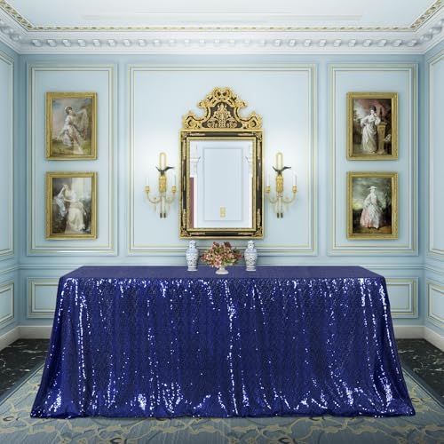Poise3EHome Navy Blue Sequin Tablecloth 90×132 Inch Rectangle Sparkly Fabric Table Cover Overlay for Birthday Wedding Party Christmas Holiday Baby Shower Decoration - Image 5