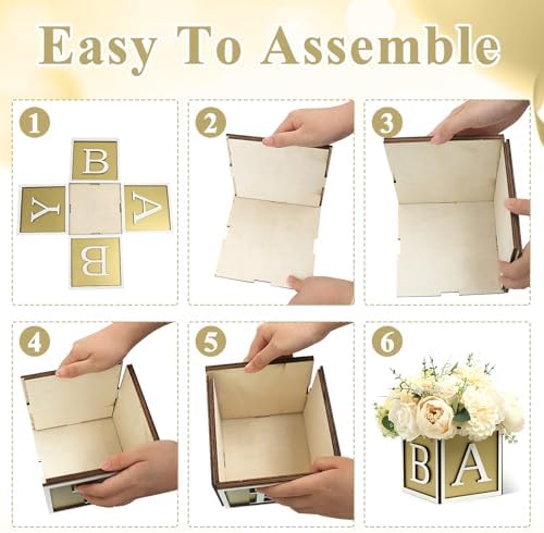 Baby Shower Boxes Decorations 4Pcs Wood Baby Blocks with Printed Baby Letter, Gold Baby Shower Centerpieces for Table, Gender Reveal Neutral Baby Shower Supplies - Image 4