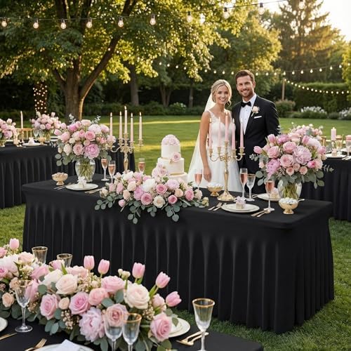 2Pack Black Spandex Tablecloth for 8FT Rectangle Table,Table Skirt - Image 5
