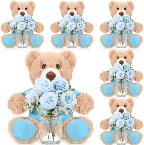 6 Set Teddy Bear Baby Shower Centerpieces with Mason Jar, Blue by Ferrochef