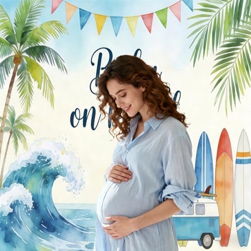 15x8ft Baby On Board Theme Backdrop Summer Beach for Baby Shower Party Decorations Banner Summer Beach Backdrops for Photography Background Newborn Birthday Cake Table Photo Props - Image 6