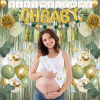 Guudmua 217 Pcs Sage Green Baby Shower Decorations, Neutral Baby Shower Decor Supplies- Disposable Dinnerware Set With Eucalyptus Leaf (25 Guest), "OH BABY" Banner, Balloon, Sash, Cake Topper - Image 4