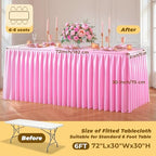Pink Polyester Table Cloths for Rectangle 6 Foot Tables, 2 Pack Wrinkle Free Tablecloths Stretchy Banquet Ruffle Fitted Table Cover Desk Skirt for Parties Wedding Birthday Baby Shower - Image 5