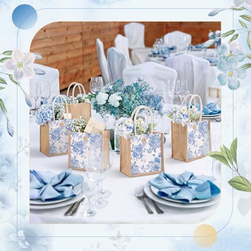 Abbylike 12 Pcs Floral Gift Bag Small Flower Tote Bag,Blue Flowers - Image 5