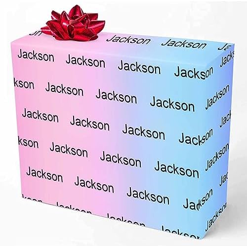 MyPupSocks Personalized Gradient Pink Blue & Purple Wrapping Paper with Logo, Custom Name Gift Wrapping Paper Roll with Text for Friend Grandma Grandpa Birthday Wedding Christmas Gifts 58x23 5 Rolls by MyPupSocks