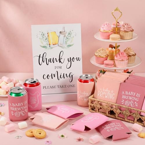 SiliFine 37 Pcs a Baby Is Brewing Pink Can Coolers Baby Shower Party Favors - Image 2