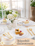 WDF 150Pcs White and Gold Plastic Plates - Gold Plates Disposable-25 Guest Disposable Dinnerware Include 25 Dinner Plate 25 Dessert Plate 25 Cutlery 25 9oz Cups for Wedding/Birthday/Thanksgiving - Image 6