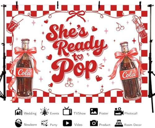 MEHOFOND 10x7ft She's Ready to Pop Baby Shower Banner Backdrop Red Coquette Shes Ready to Pop Baby Shower Decorations Gender Reveal Cake Smash Photo Booth Props - Image 2