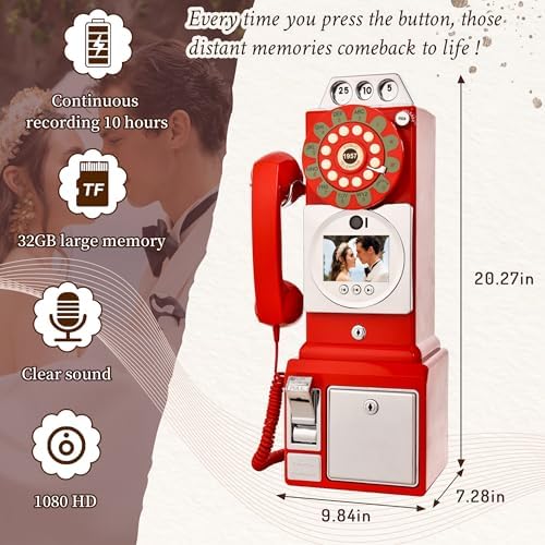 Video Audio Guest Book, Wedding Phone Customized Video Messages, Record Preserve Your Special Occasions, Ideal for a Variety of Memorable Party Occasions (Wall Phone,Red) - Image 2