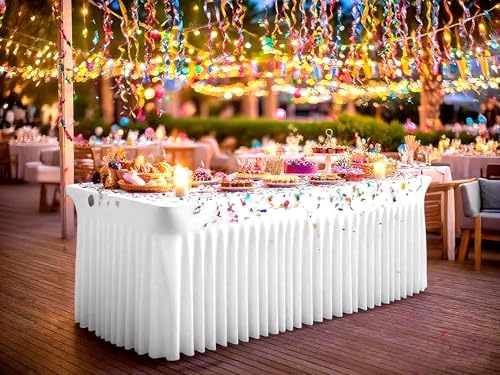 fani 6 Packs White Stretch Table Skirts for 6 Foot Table - Image 5