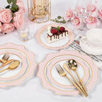 WDF 100PCS Pink Plastic Plates - Heavy Duty Pink and Gold Disposable Plates - Include 50 Dinner Plate and 50 Cake Plastic Plate for Baby Shower/Wedding/Bridal Shower/Tea Party - Image 2