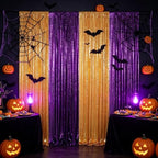 ShinyBeauty Sequin Backdrop Curtains 4 Panels 8ft Gold Purple by ShinyBeauty
