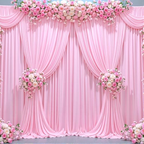 50ft x 10ft Wrinkle Free Pink Wedding Backdrop Curtains for Party Bridal Shower Reception Decorations Pink Fabric Curtain Backdrops Drapes for Photography Baby Shower Birthday Background - Image 3