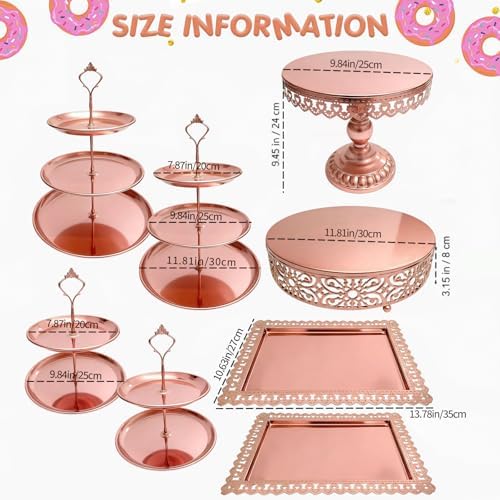 8 Pcs Cake Stands Set Metal Dessert Table Display Tiered Cupcake Holder Candy Donut Fruit Plate Cake Serving Tray Candlestick Display Treats Serving Tower for Wedding Birthday Party Decor (Rose Gold) - Image 4