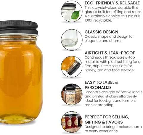 RetroPak Mini Mason Jars with Lids, 24 Pack, 3 oz Glass Honey Jars, Black - Image 5
