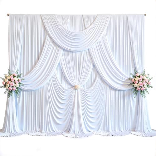 40ft x 10ft White Backdrop Curtains, 8 Panels White Drapes for Backdrop - Image 2