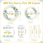Pickmesh 400 Pcs Sage Green Farewell Party Supplies Paper Plates Serve 50 - Image 3