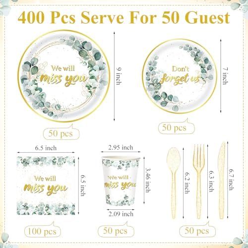 Pickmesh 400 Pcs Sage Green Farewell Party Supplies Paper Plates Serve 50 - Image 3