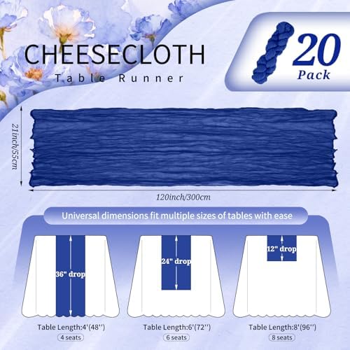 20 Pack Royal Blue Cheesecloth Table Runner Wedding Birthday Table Decor - Image 2