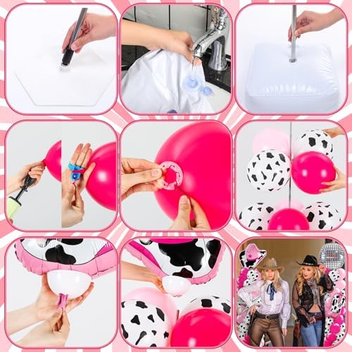 Kasyat 2 Sets Disco Cowgirl Balloon Column Stand Kit with 4d Cowgirl Hat Boots Disco Ball Exploding Stars Balloons Hot Pink Silver Arch Kit for Floor for Western Birthday Party Decorations - Image 4
