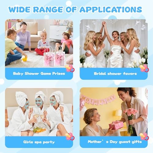 98 PCS Baby Shower Prizes for Game Winners, Pink Spa Party Favors Gifts with Sleep Masks Jewelry Box Scrunchies Claw Clips Powder Puff Gift Bags and Thank You Cards for Guests Bridal Shower (Blue) - Image 7