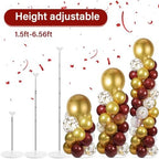 2 Sets Adjustable Balloon Column Stand Kit with Bases（Burgundy Red Gold） - Image 4