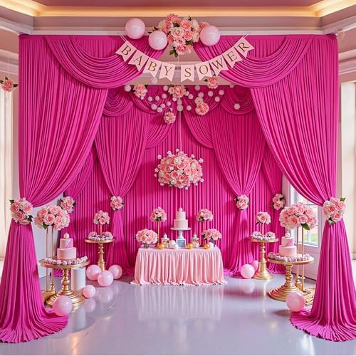 20x10ft Hot Pink Backdrop Curtain for Parties Fuchsia Wrinkle Free Fabric Backdrop Curtain Wedding Photo Backdrop Drapes for Birthday Party Baby Shower Photography Back Drop 4 Panels 5x10FT - Image 4