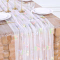 White Floral Table Runner Embroidery Floral 6pcs 10ft Tulle Spring Flowers by LuoluoHouse