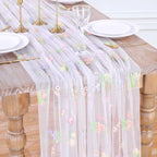 White Floral Table Runner Embroidery Floral 6pcs 10ft Tulle Spring Flowers by LuoluoHouse